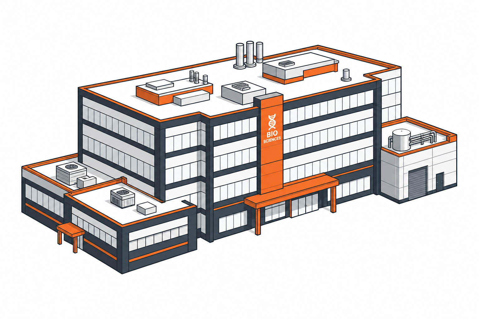 Illustration of a biotech manufacturing facility, Massachusetts pharmaceutical project